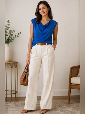 Marciano Blue Draped Cowl Neck Blouse Sleeveless Elegant Top Women’s